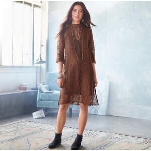 Sundance Chocolate Dreams Boho Brown Crochet Lace Dress